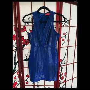 WOW COUTURE stunning Electric Klein blue snakeskin mini dress.